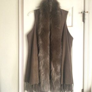 Origami Faux Fur & Fringe Mocha Sweater Vest